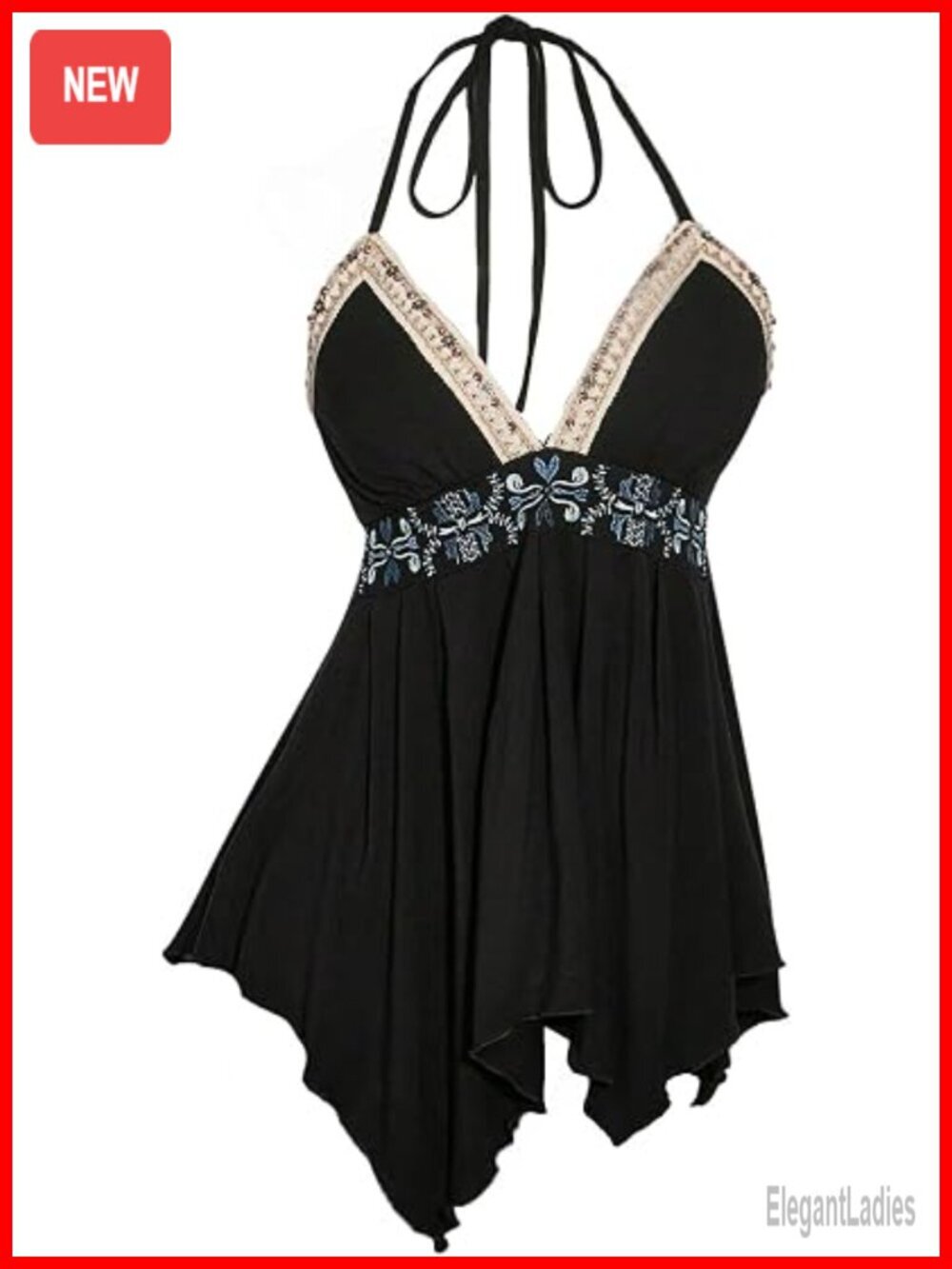 Y2k Babydoll Top Boho Embroidery Halter Backless Sleeveless Ruffle Peplum